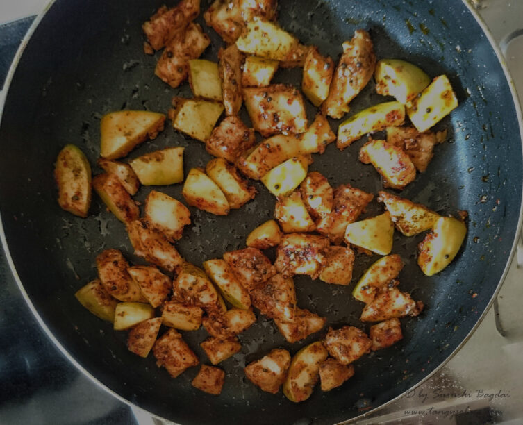 sauteed guava curry on black nonstick pan