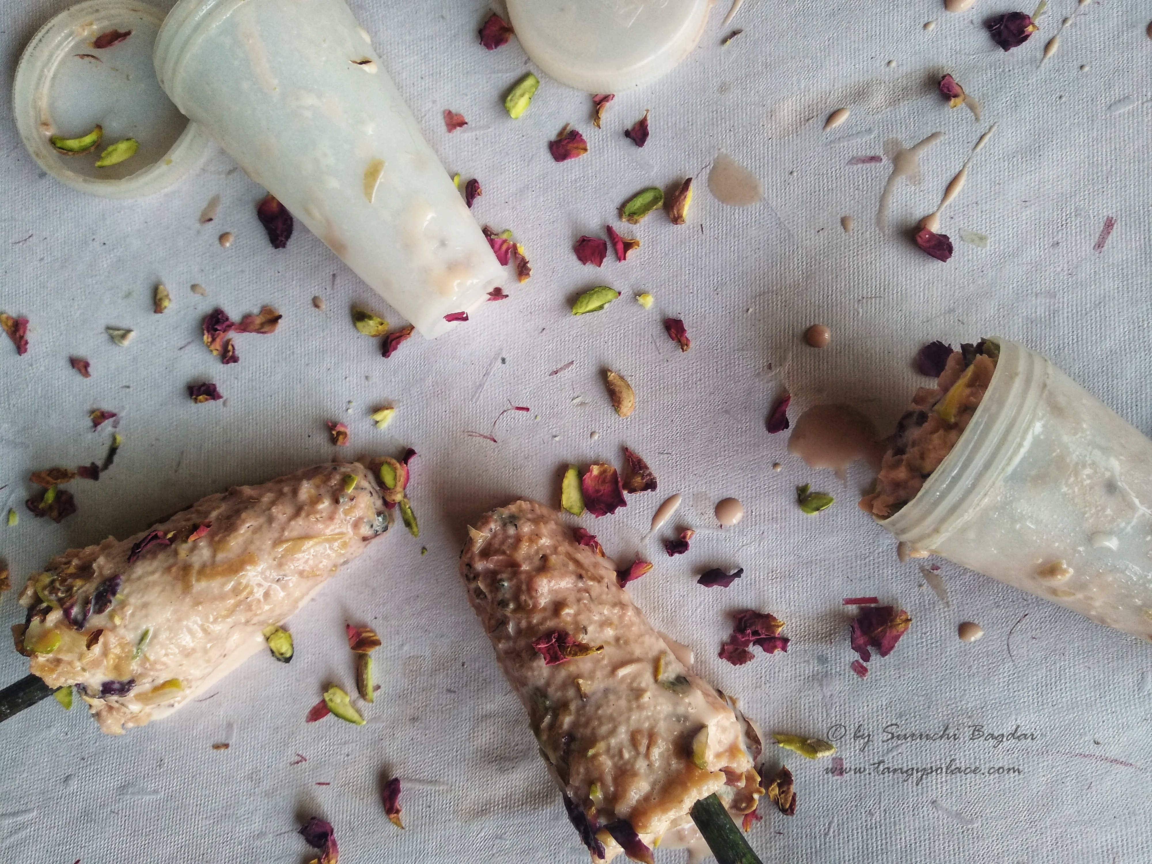 Gulkand kulfi  (Rose petal jam creamsicles)