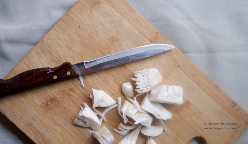 Cutting raw jackfruit